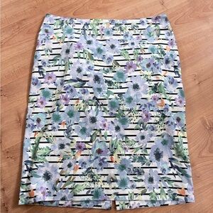 Talbots Lavender Floral & Black Stripe Pencil Skirt